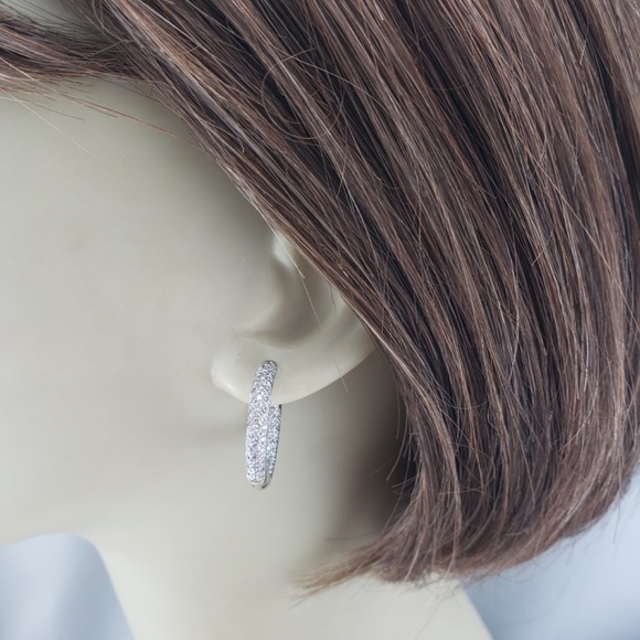 14 Karat White Gold Diamond Hoop Earrings #21231 - Picture 8 of 8